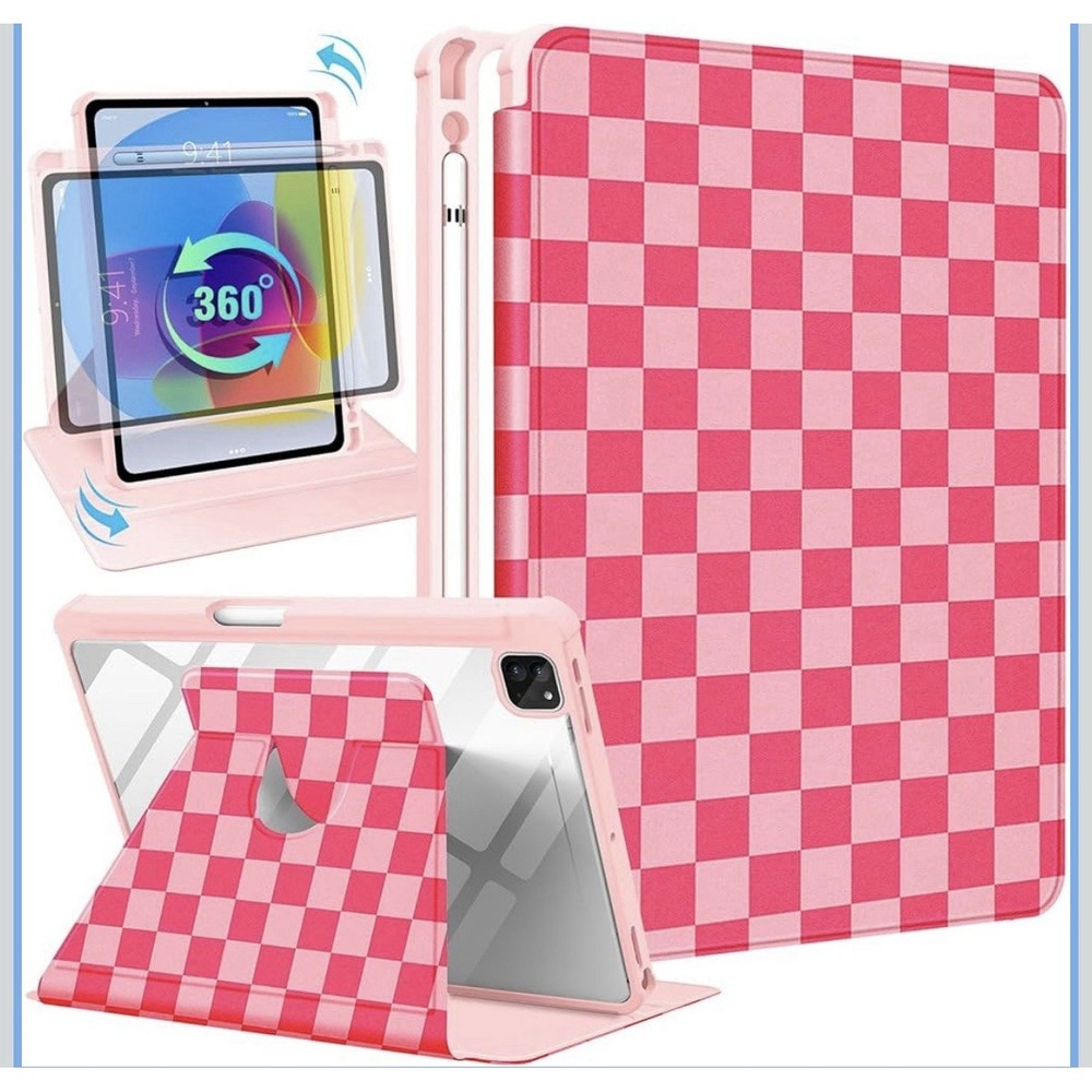 Kidcube for iPad Air 13 Inch Case M3 2025/M2 2024, for iPad Pro Checkered Pink